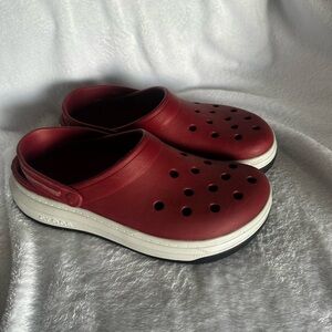 Red Crocs Slip-Ons with White Platform Sole - size M12